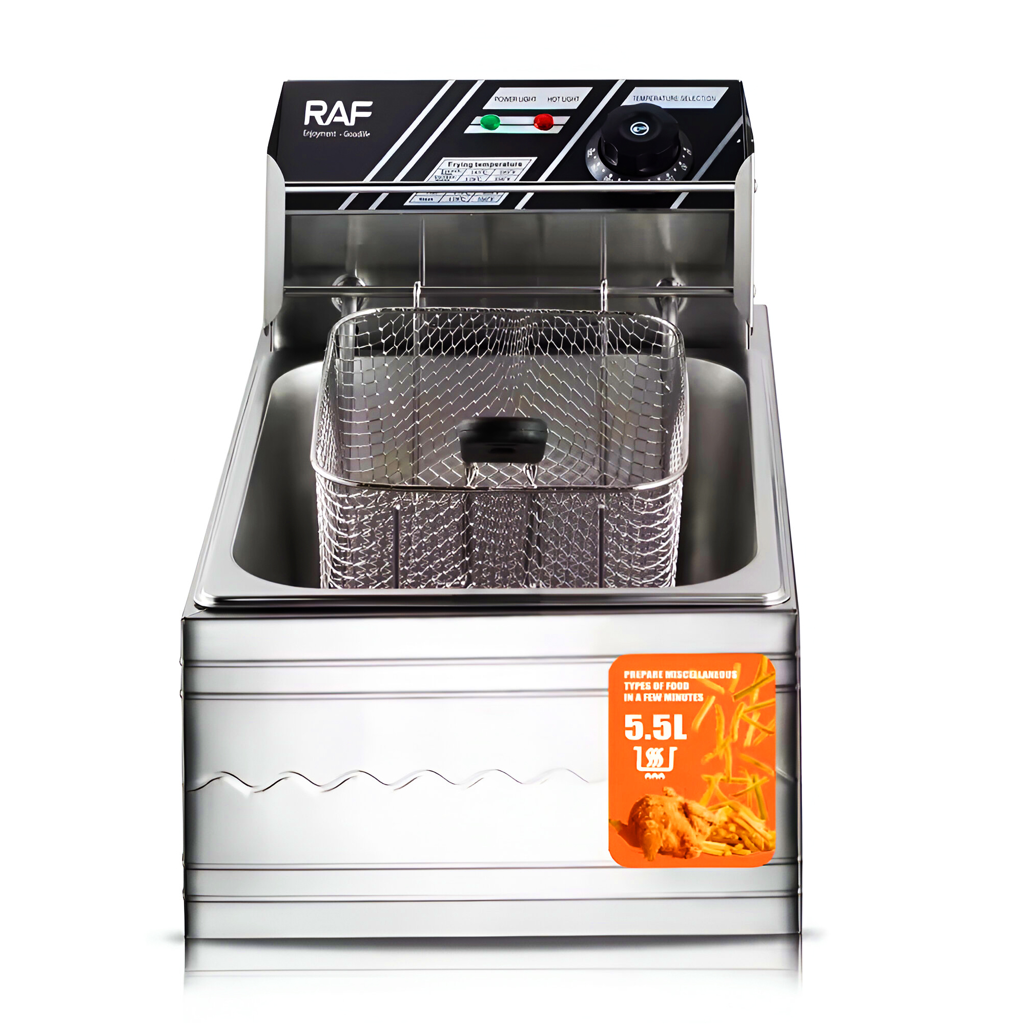 Freidora Electrica 5.5L 2500W de Acero Inoxidable y Cesta para Freir R-5220 RAF - Imagen 3
