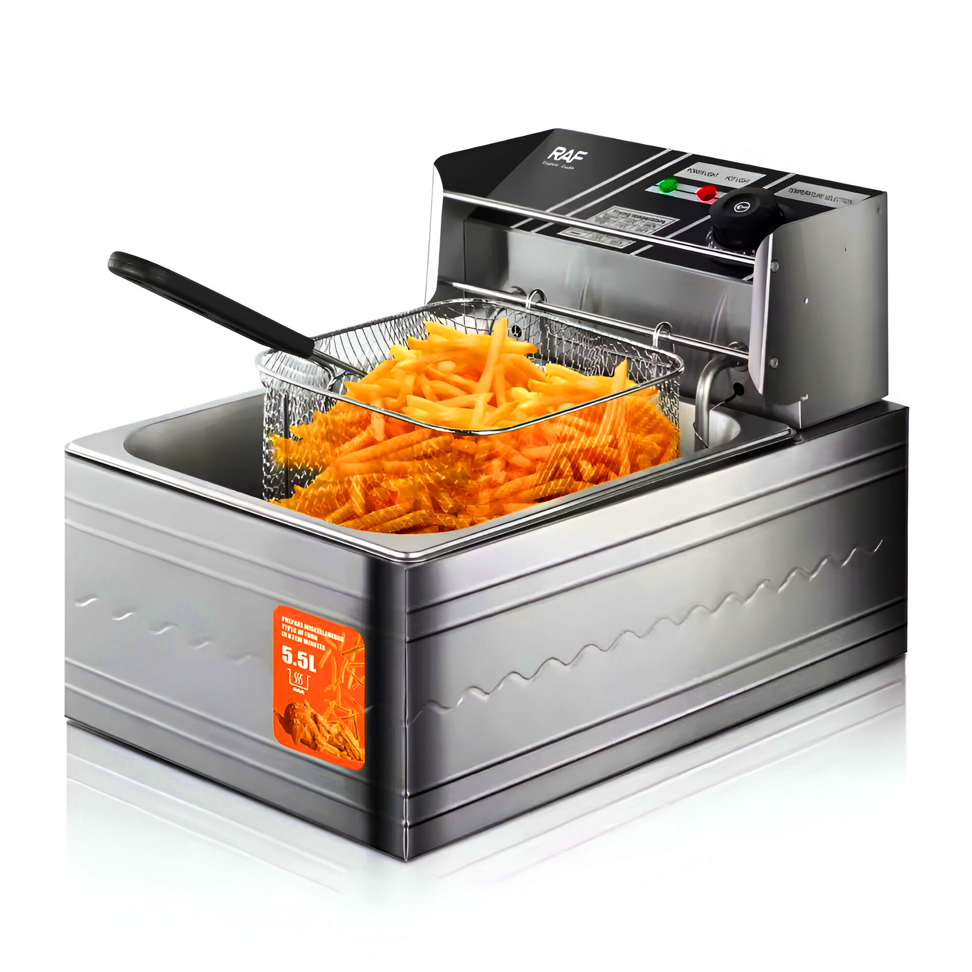 Freidora Electrica 5.5L 2500W de Acero Inoxidable y Cesta para Freir R-5220 RAF - Imagen 6